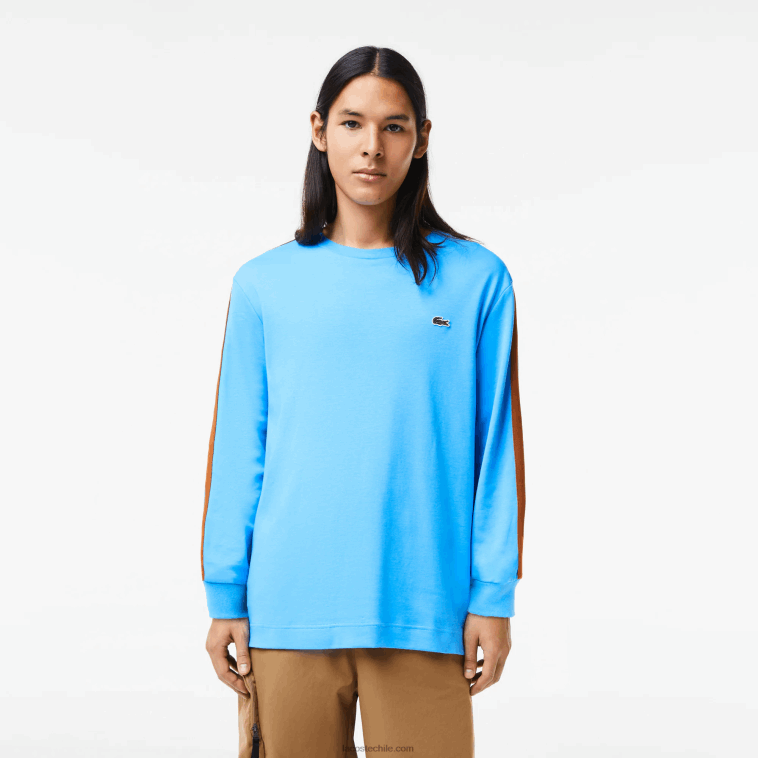 hombres Lacoste azul 4xa playera con banda en contraste N6XZ2817 hombres Lacoste azul 4xa playera con banda en contraste N6XZ2817