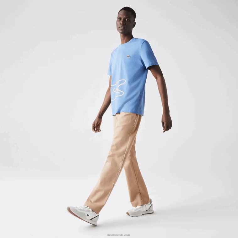 hombres Lacoste azul 776 camiseta de algodón orgánico con estampado de cocodrilo y cuello redondo N6XZ2903