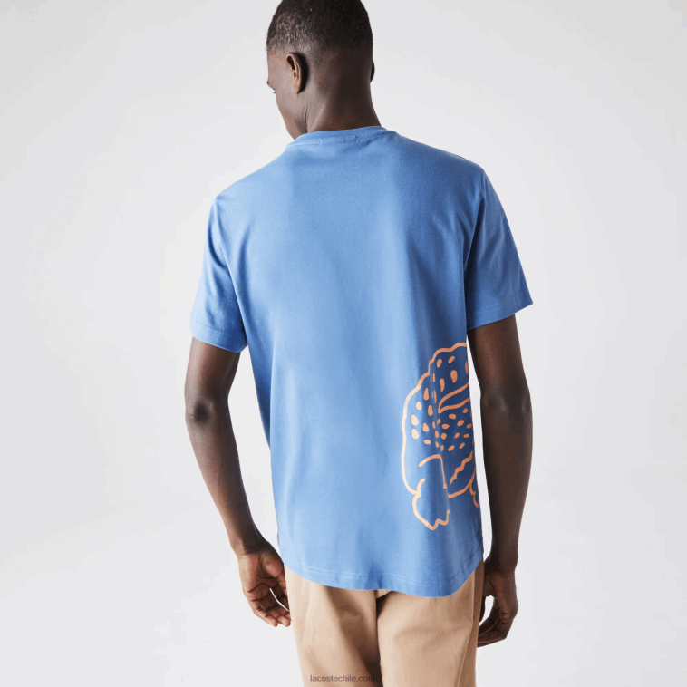 hombres Lacoste azul 776 camiseta de algodón orgánico con estampado de cocodrilo y cuello redondo N6XZ2903