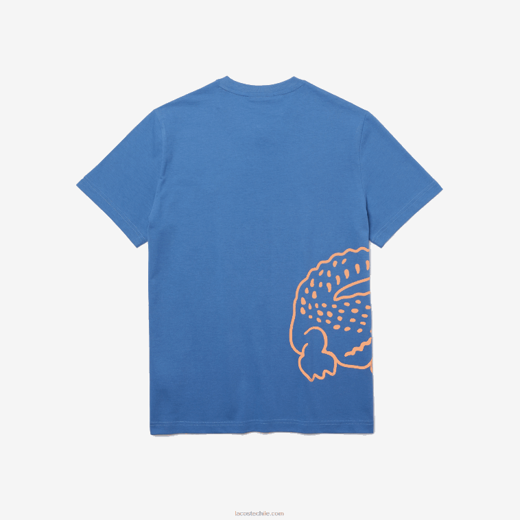 hombres Lacoste azul 776 camiseta de algodón orgánico con estampado de cocodrilo y cuello redondo N6XZ2903