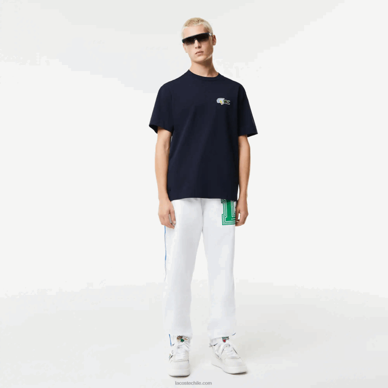 hombres Lacoste azul marino 166 camiseta de corte holgado con efecto de cómic N6XZ2741