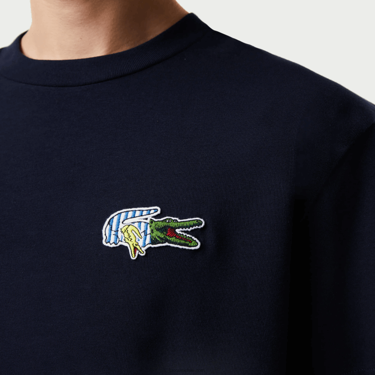 hombres Lacoste azul marino 166 camiseta de corte holgado con efecto de cómic N6XZ2741