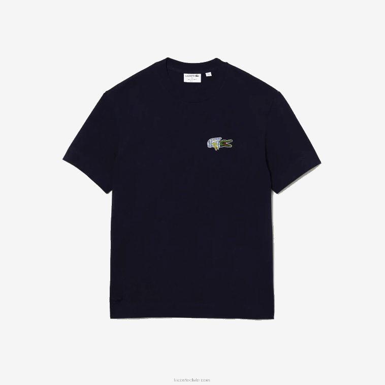 hombres Lacoste azul marino 166 camiseta de corte holgado con efecto de cómic N6XZ2741