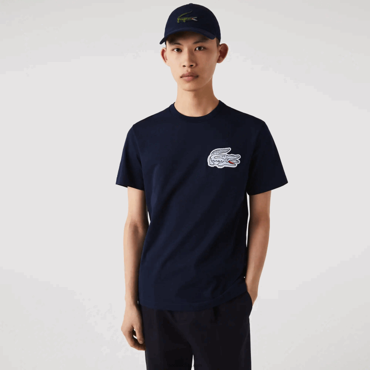 hombres Lacoste azul marino 166 playera Heritage con cuello redondo e insignia de cocodrilo N6XZ2911