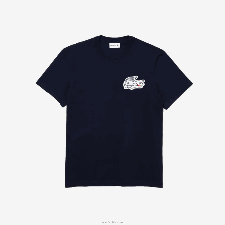 hombres Lacoste azul marino 166 playera Heritage con cuello redondo e insignia de cocodrilo N6XZ2911