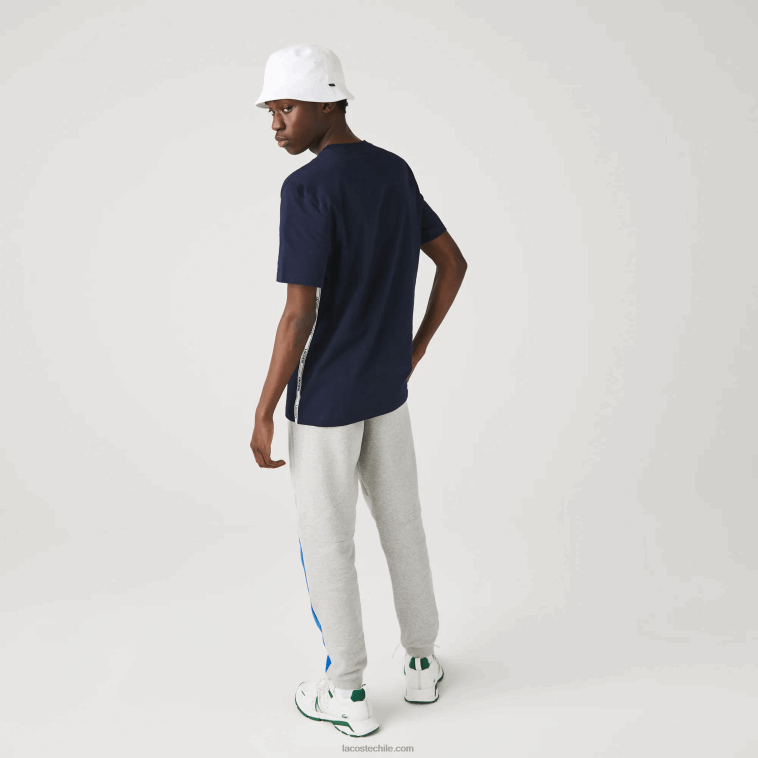 hombres Lacoste azul marino 166 playera con cuello redondo y bandas de la marca N6XZ2909