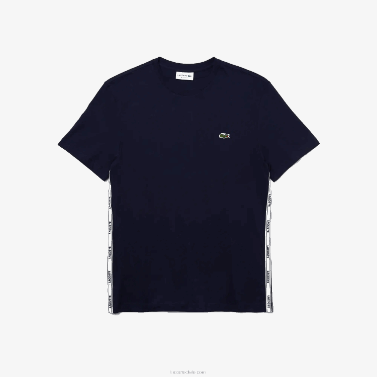 hombres Lacoste azul marino 166 playera con cuello redondo y bandas de la marca N6XZ2909