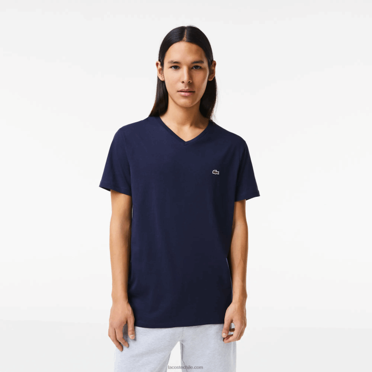 hombres Lacoste azul marino 166 playera de punto de algodón pima con cuello en V N6XZ242