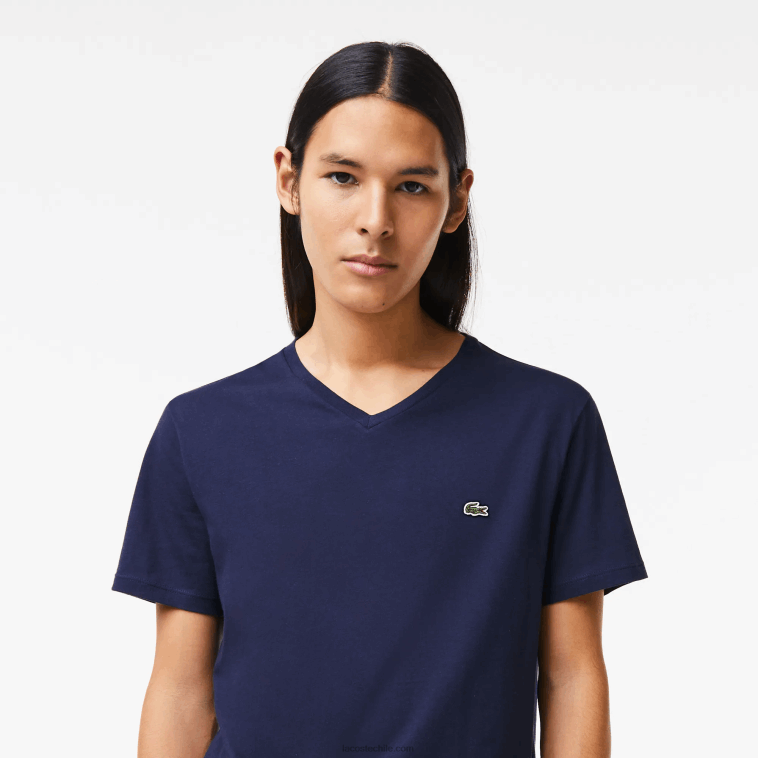 hombres Lacoste azul marino 166 playera de punto de algodón pima con cuello en V N6XZ242