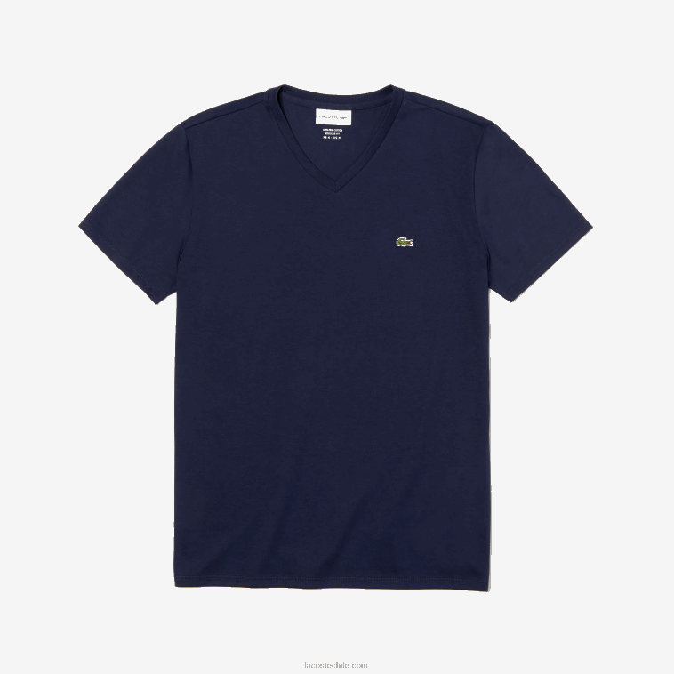 hombres Lacoste azul marino 166 playera de punto de algodón pima con cuello en V N6XZ242