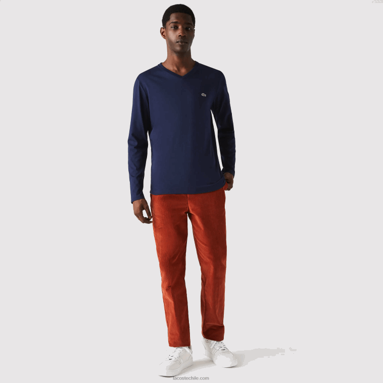 hombres Lacoste azul marino 166 playera de punto ligero de algodón pima con cuello en V N6XZ2674