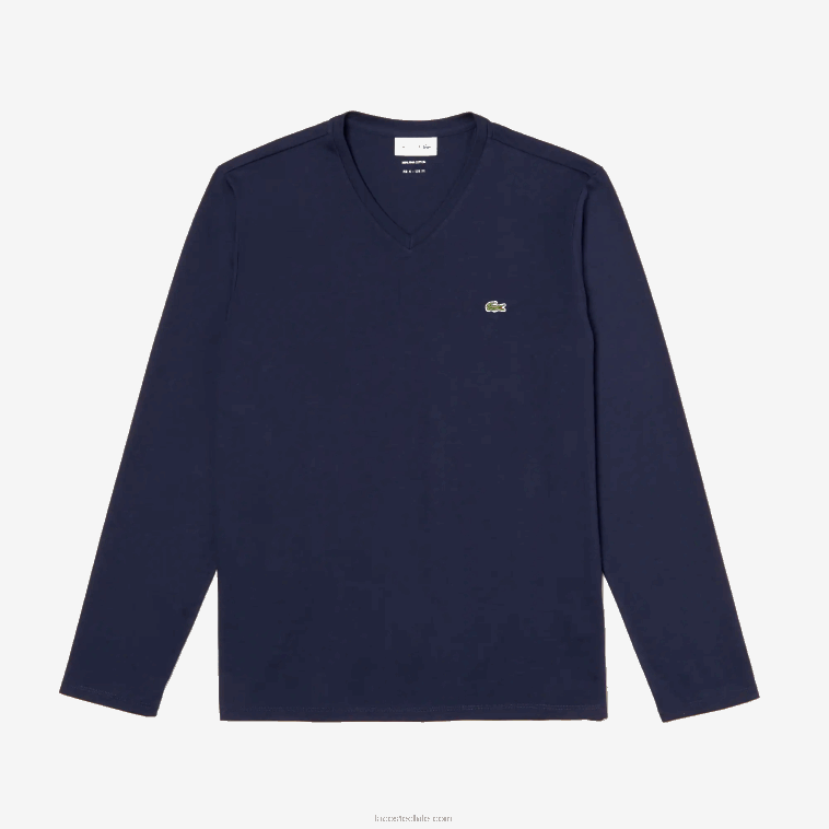 hombres Lacoste azul marino 166 playera de punto ligero de algodón pima con cuello en V N6XZ2674