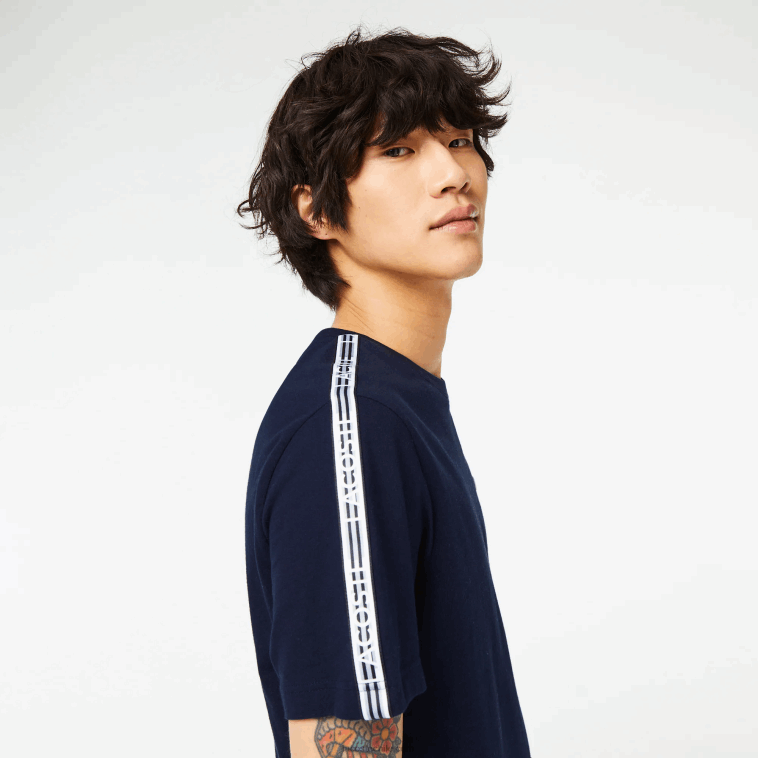 hombres Lacoste azul marino 166 playera regular fit con rayas del logo N6XZ247