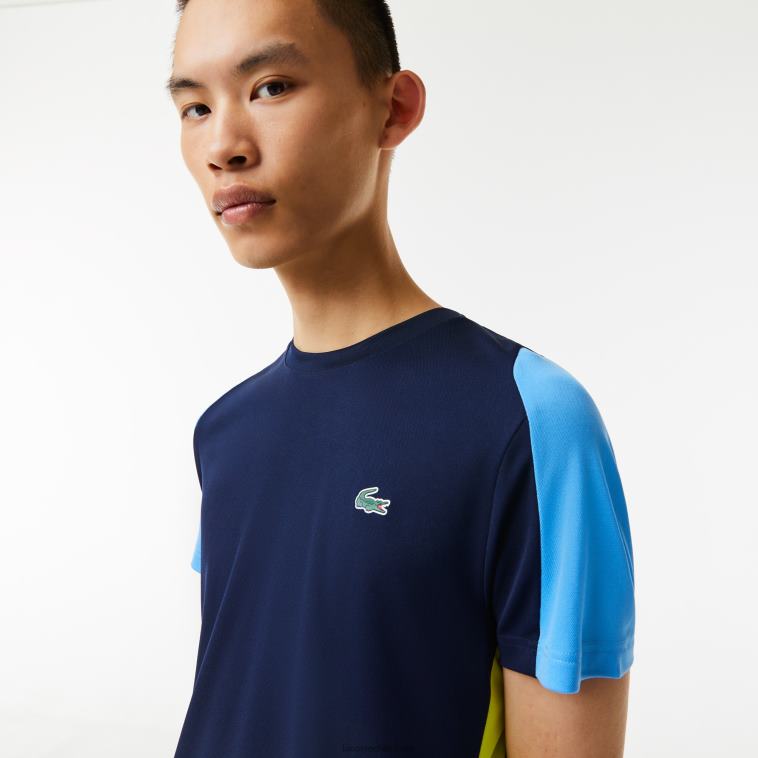 hombres Lacoste azul marino amarillo blanco kl8 camiseta de tenis sport con estampado de cocodrilo N6XZ2586