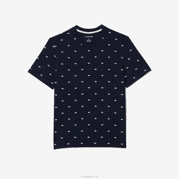 hombres Lacoste azul marino blanco 525 camiseta interior de algodón stretch con estampado de cocodrilo N6XZ21329