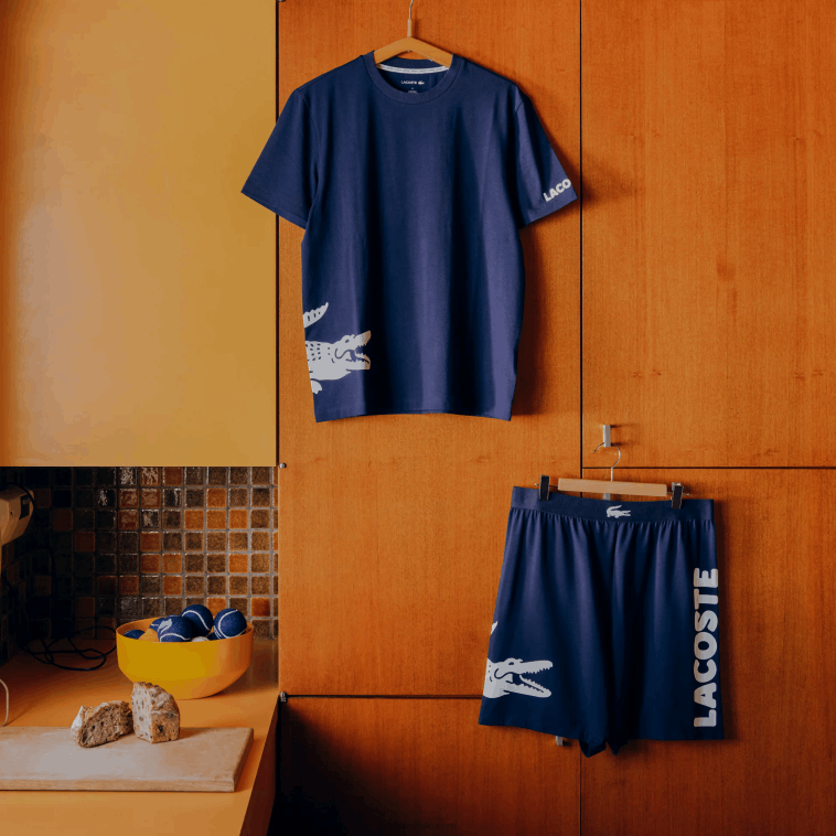 hombres Lacoste azul marino blanco 525 playera con estampado en contraste N6XZ2495