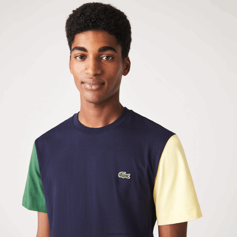 hombres Lacoste azul marino verde amarillo uxw playera de corte regular en jersey de algodón con bloques de color N6XZ2811