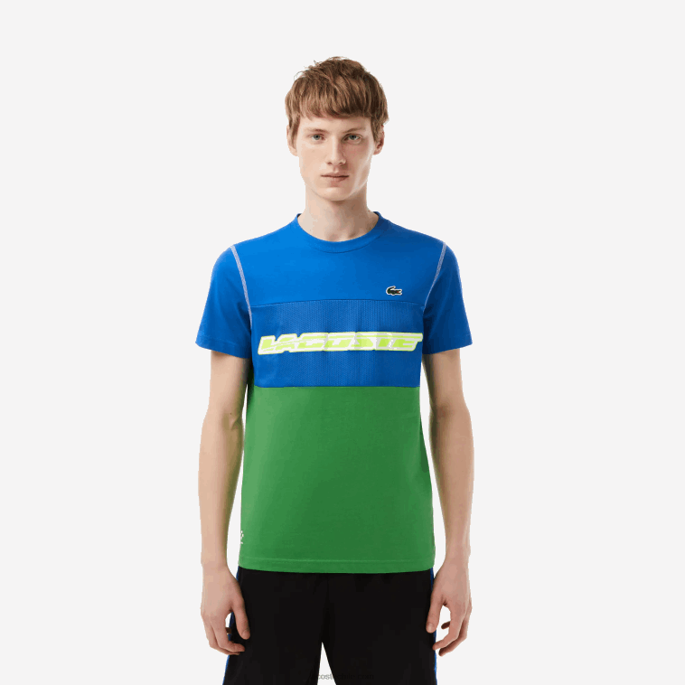 hombres Lacoste azul verde blanco amarillo buc camiseta de tenis x daniil medvedev N6XZ225