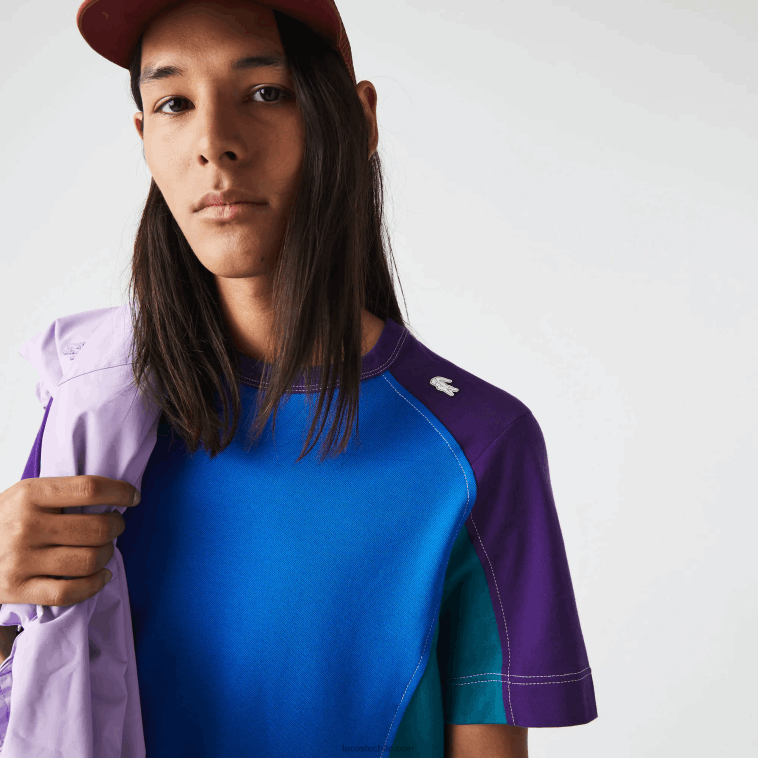 hombres Lacoste azul verde morado 7w6 camiseta heritage regular fit de piqué elástico con bloques de color N6XZ2819