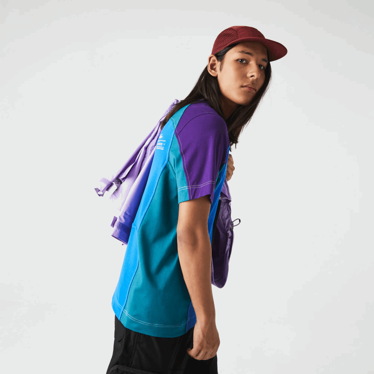 hombres Lacoste azul verde morado 7w6 camiseta heritage regular fit de piqué elástico con bloques de color N6XZ2819