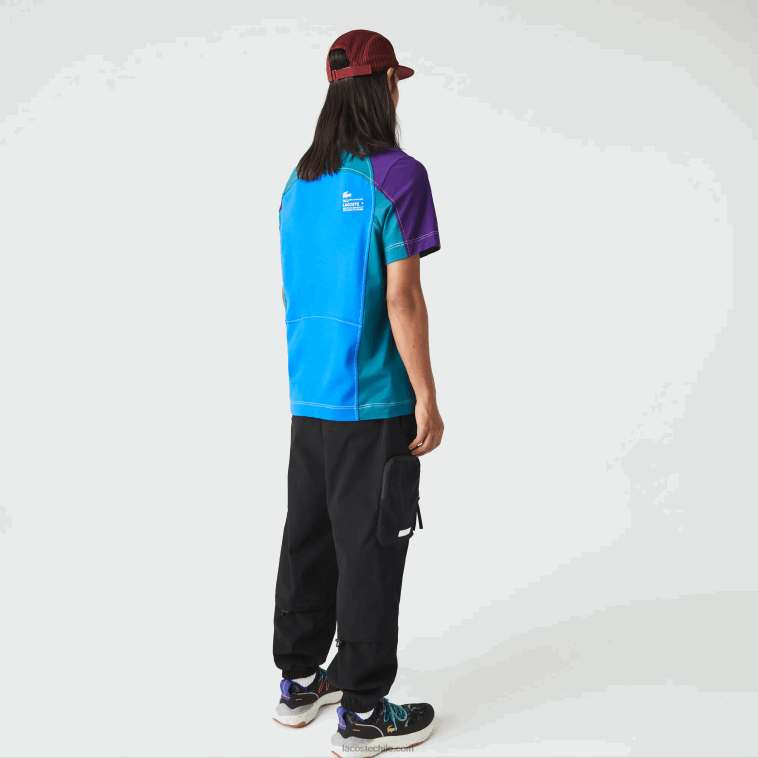 hombres Lacoste azul verde morado 7w6 camiseta heritage regular fit de piqué elástico con bloques de color N6XZ2819