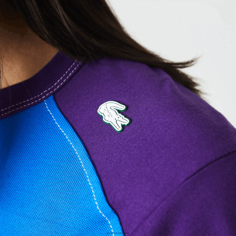 hombres Lacoste azul verde morado 7w6 camiseta heritage regular fit de piqué elástico con bloques de color N6XZ2819