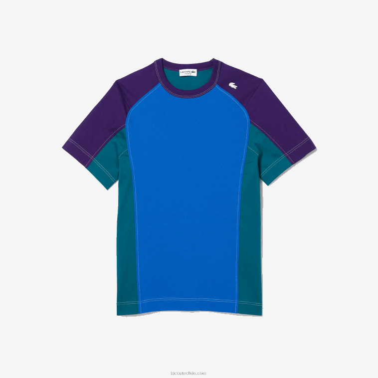 hombres Lacoste azul verde morado 7w6 camiseta heritage regular fit de piqué elástico con bloques de color N6XZ2819
