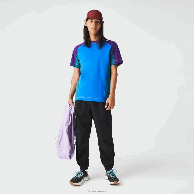 hombres Lacoste azul verde morado 7w6 camiseta heritage regular fit de piqué elástico con bloques de color N6XZ2819