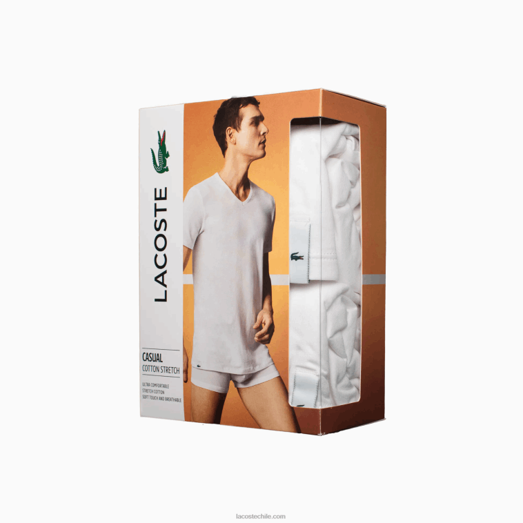 hombres Lacoste blanco 001 Pack de 2 camisetas de salón de algodón con cuello de pico N6XZ21623