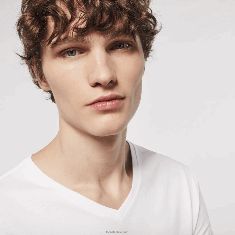 hombres Lacoste blanco 001 Pack de 3 camisetas de salón de algodón con cuello de pico N6XZ21335