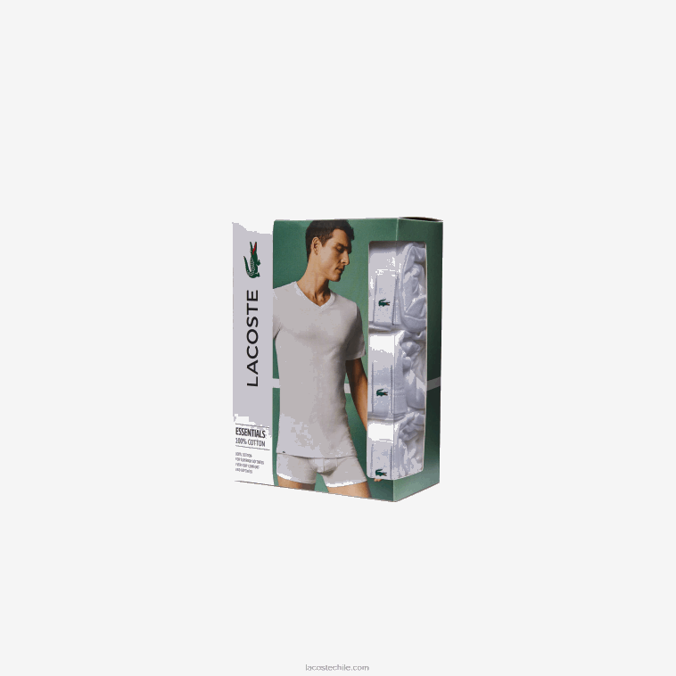 hombres Lacoste blanco 001 Pack de 3 camisetas lisas N6XZ21345