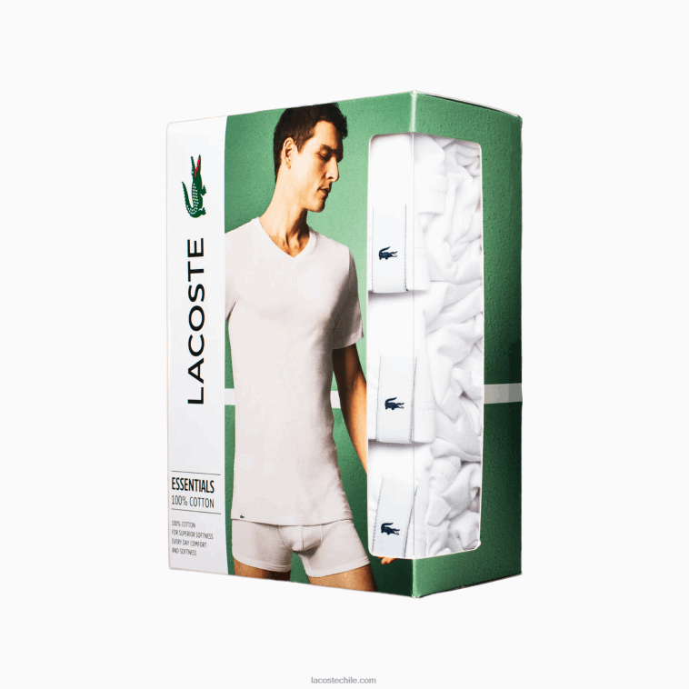 hombres Lacoste blanco 001 Pack de 3 camisetas lounge N6XZ21579