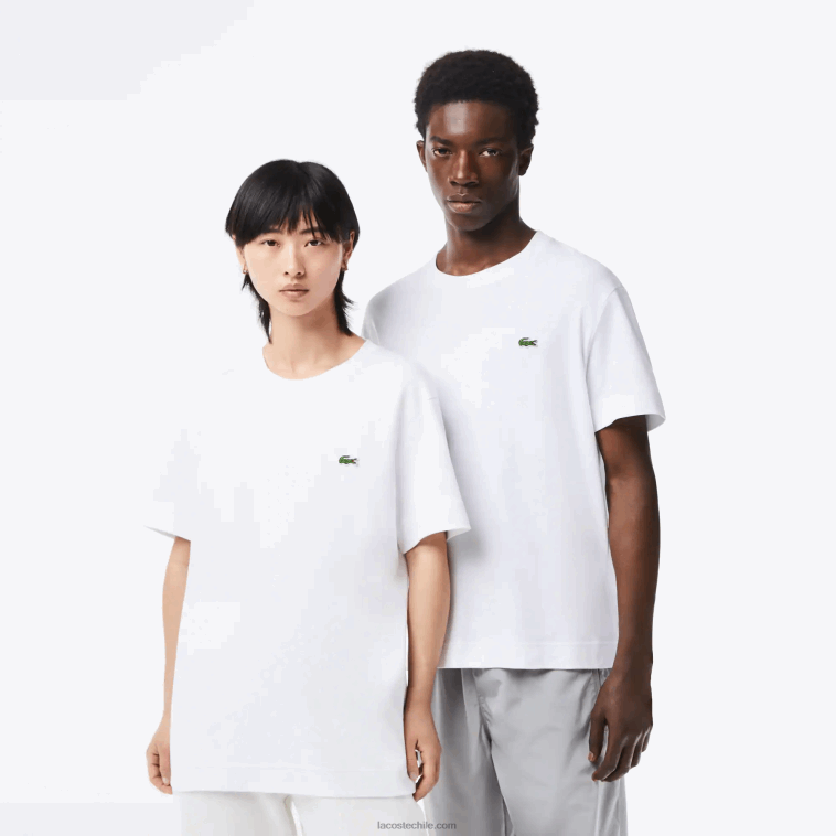 hombres Lacoste blanco 001 camiseta de algodón orgánico con cuello redondo N6XZ295