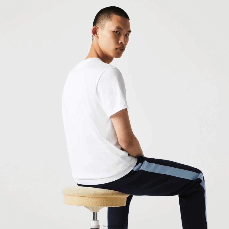 hombres Lacoste blanco 001 camiseta de algodón orgánico con cuello redondo y cocodrilos de colores N6XZ2919