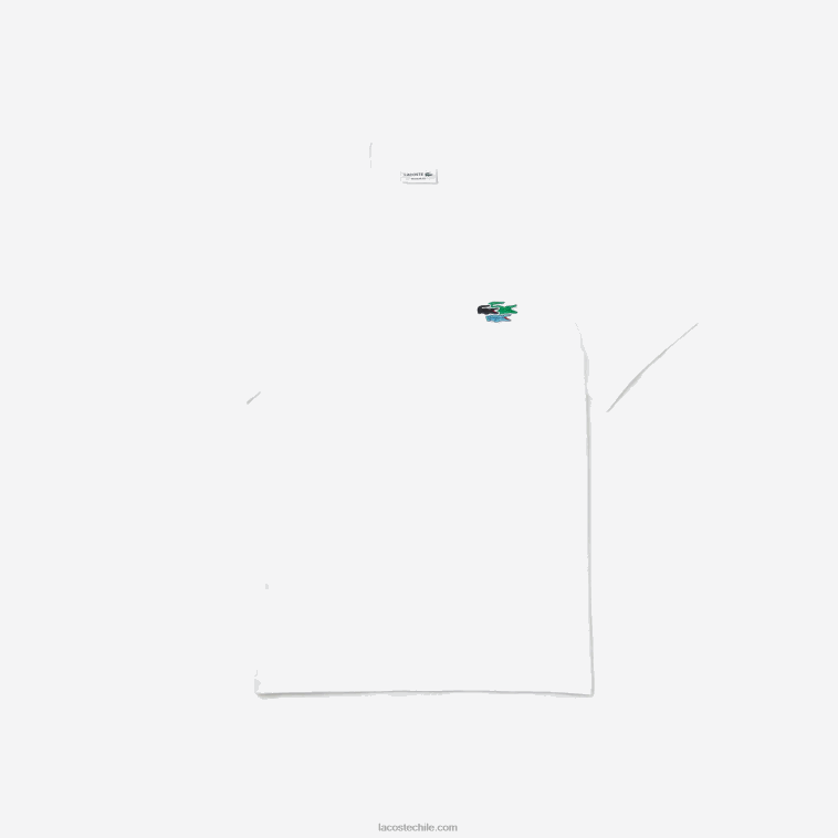 hombres Lacoste blanco 001 camiseta de algodón orgánico con cuello redondo y cocodrilos de colores N6XZ2919