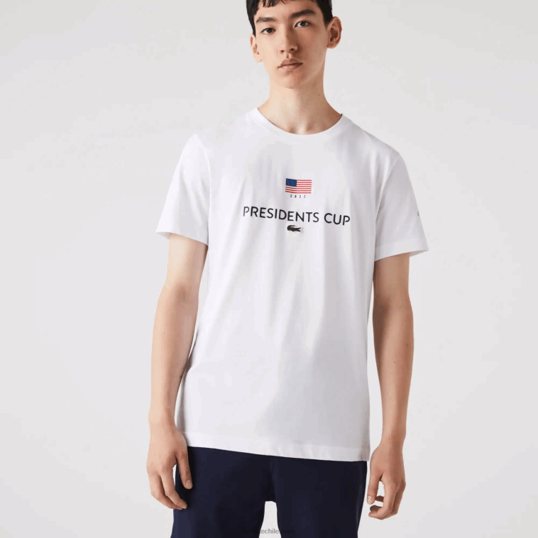 hombres Lacoste blanco 001 camiseta de la bandera americana del deporte de la copa de los presidentes N6XZ2861