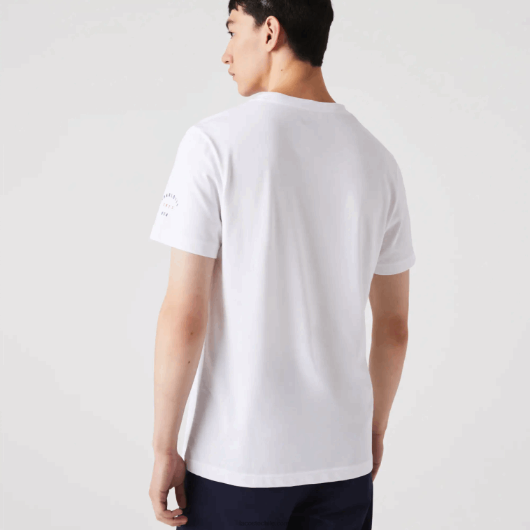 hombres Lacoste blanco 001 camiseta de la bandera americana del deporte de la copa de los presidentes N6XZ2861