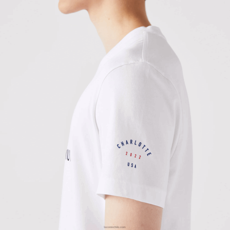 hombres Lacoste blanco 001 camiseta de la bandera americana del deporte de la copa de los presidentes N6XZ2861