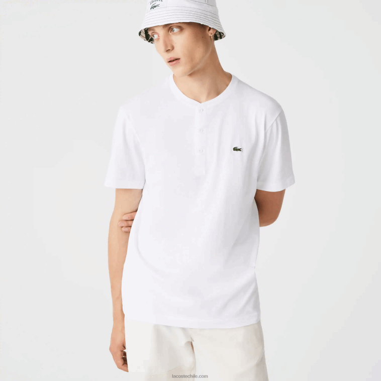 hombres Lacoste blanco 001 camiseta de punto de algodón pima con cuello henley N6XZ2589