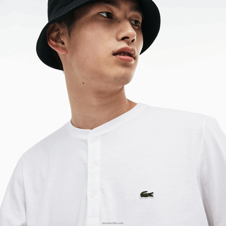 hombres Lacoste blanco 001 camiseta de punto de algodón pima con cuello henley N6XZ2589