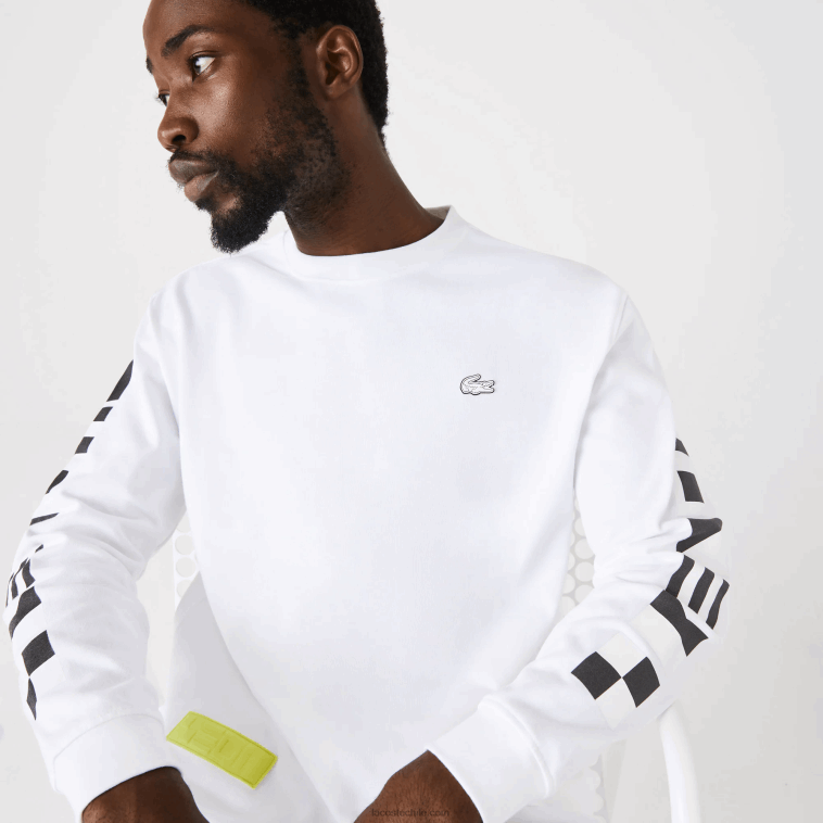 hombres Lacoste blanco 001 camiseta holgada con estampado N6XZ2796
