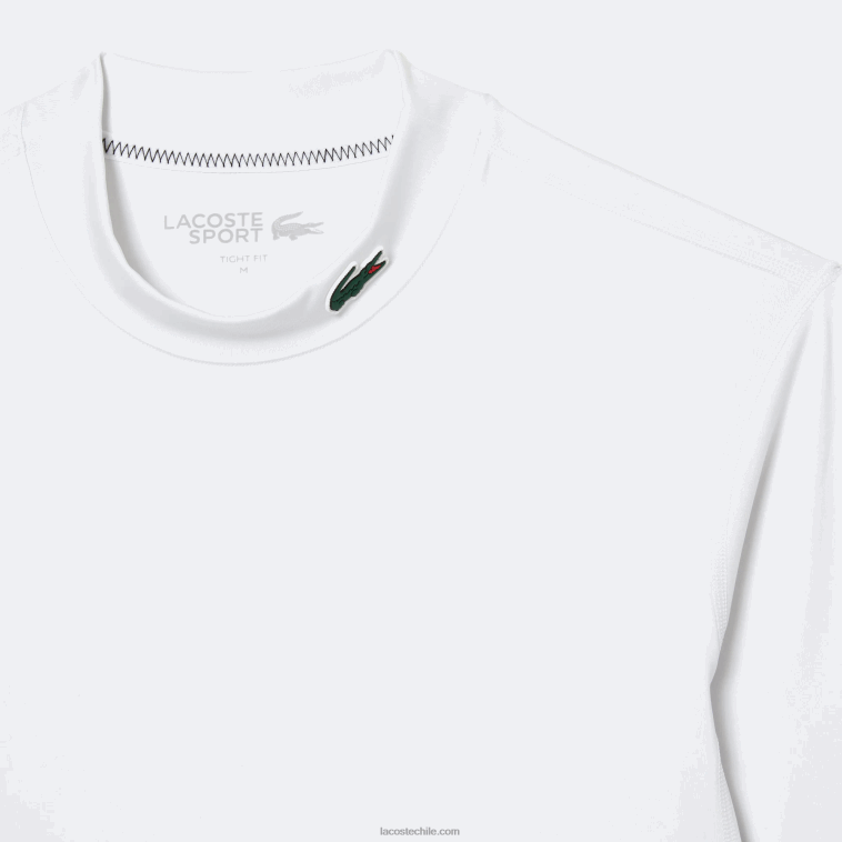 hombres Lacoste blanco 001 camiseta sport manga larga ajustada N6XZ2245