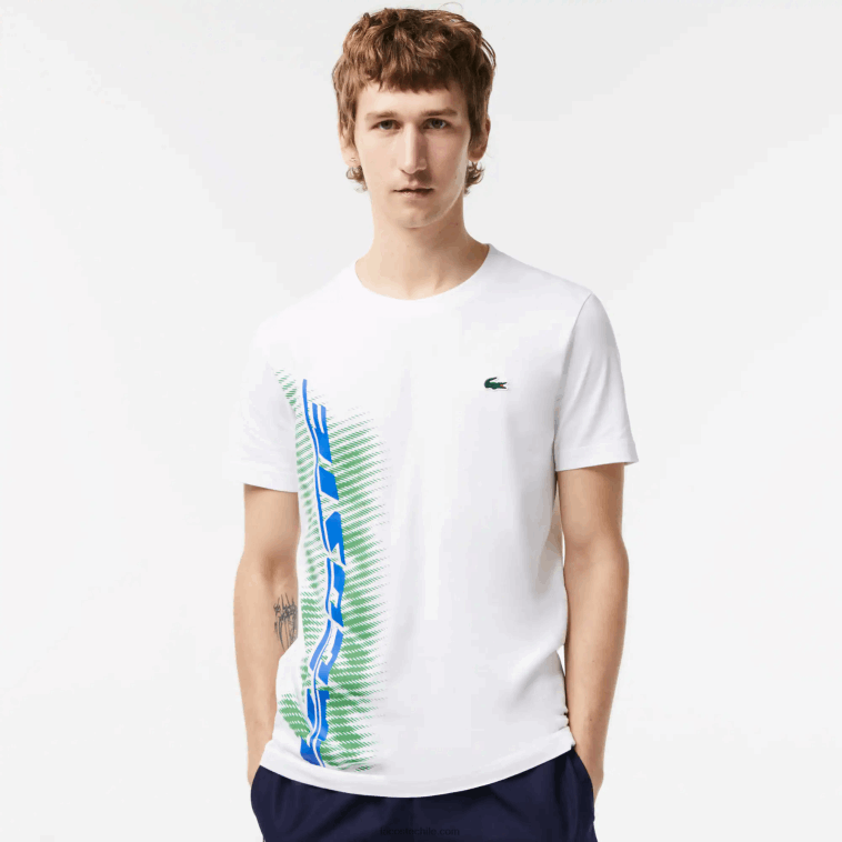 hombres Lacoste blanco 001 camiseta sport regular fit con marca en contraste N6XZ291