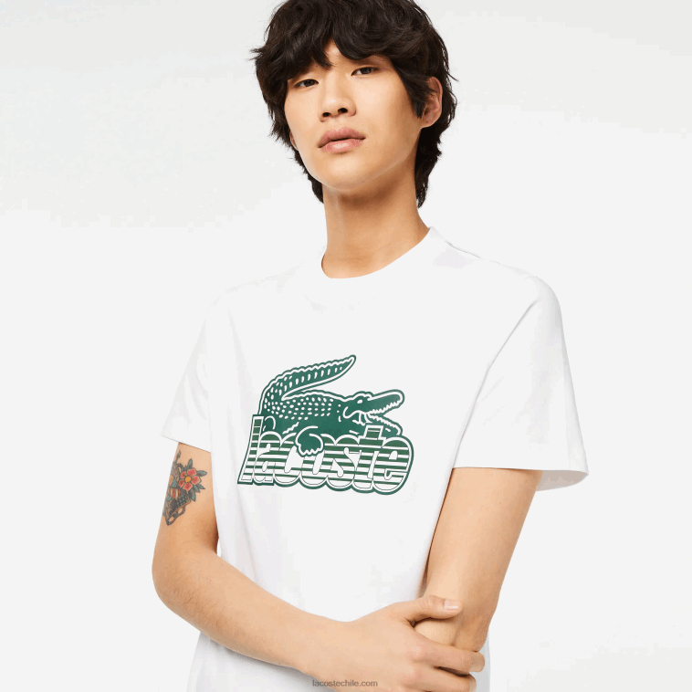 hombres Lacoste blanco 001 playera con estampado de jersey de algodón N6XZ263