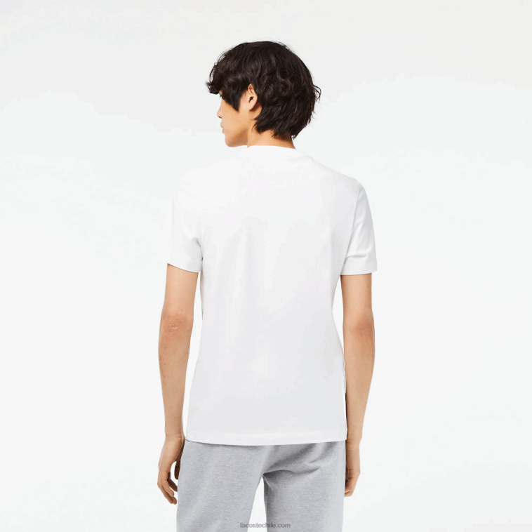 hombres Lacoste blanco 001 playera con estampado de jersey de algodón N6XZ263