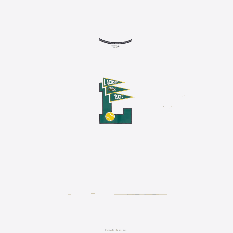 hombres Lacoste blanco 001 playera de algodón con insignia L y banderines de cuello redondo N6XZ2914