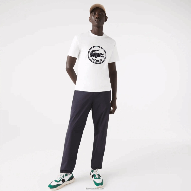 hombres Lacoste blanco 70v camiseta de algodón con cuello redondo y logo estampado en 3d N6XZ2906
