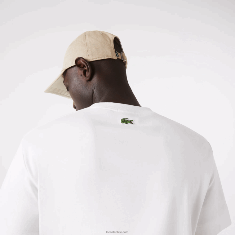 hombres Lacoste blanco 70v camiseta de algodón con cuello redondo y logo estampado en 3d N6XZ2906