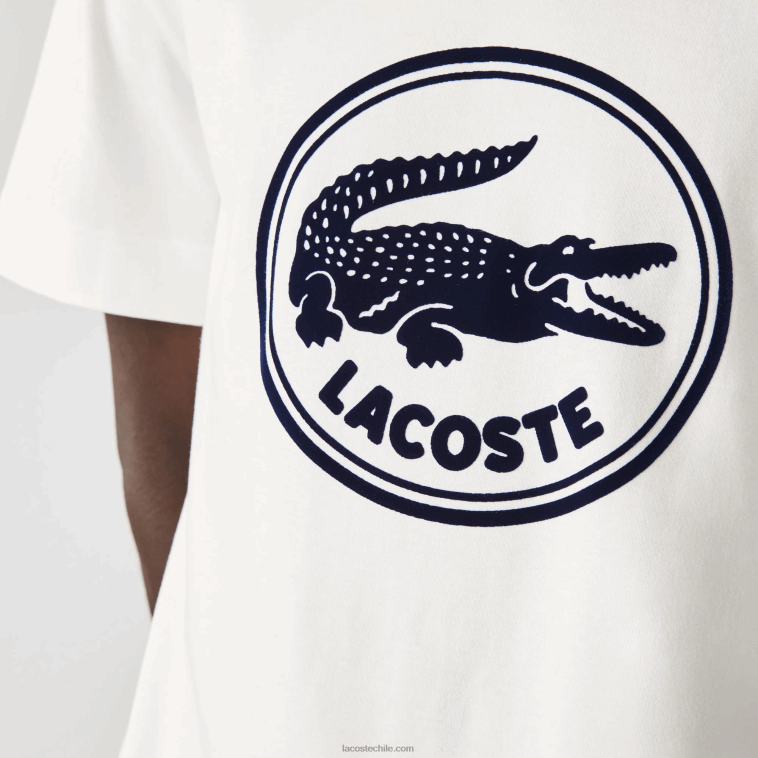 hombres Lacoste blanco 70v camiseta de algodón con cuello redondo y logo estampado en 3d N6XZ2906