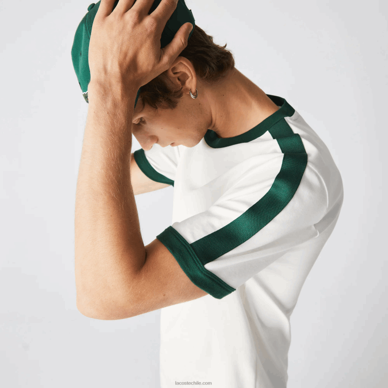 hombres Lacoste blanco 70v camiseta regular fit con cuello en contraste N6XZ2855